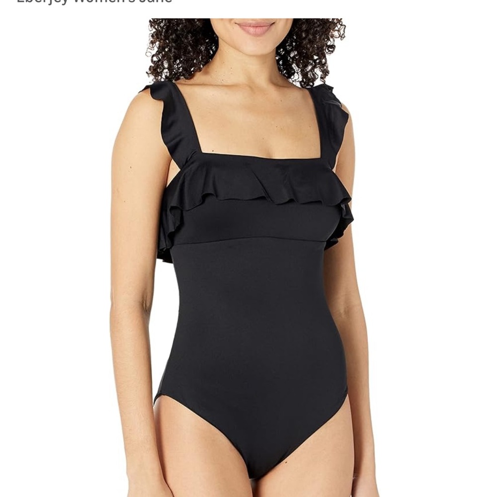 Eberjey Elegant Black Ruffle One-Piece Swimsuit in excellent condition